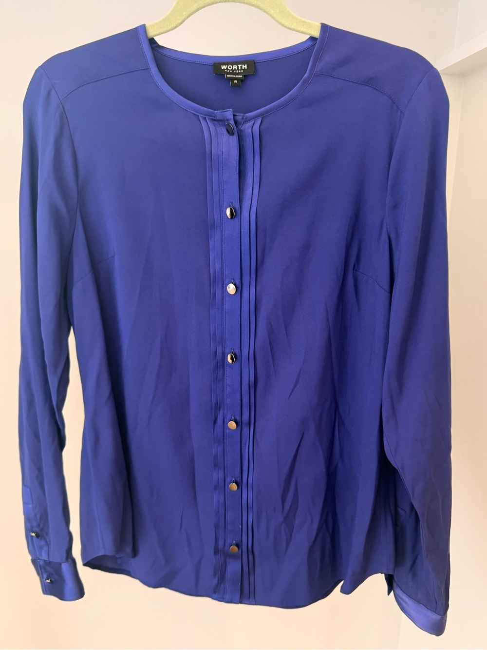 WORTH NEW YORK  silk bottom down shirt royal blue/purple size 10